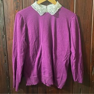 Dark purple sweater with a lace collar